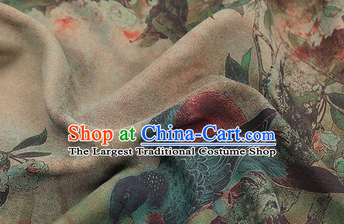 Chinese Classical Magpie Plum Pattern Silk Drapery Grey Brocade Fabric Traditional Cheongsam Gambiered Guangdong Gauze