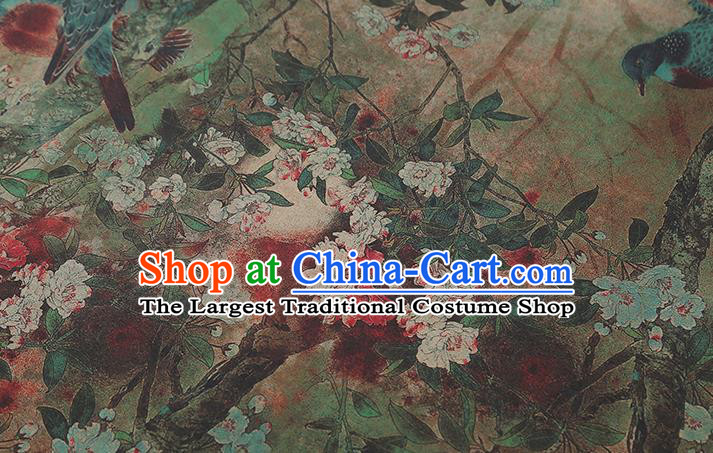 Chinese Classical Magpie Plum Pattern Silk Drapery Grey Brocade Fabric Traditional Cheongsam Gambiered Guangdong Gauze