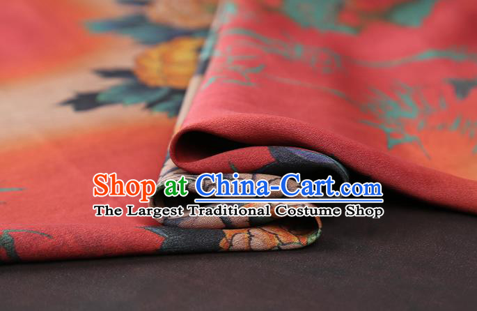 Chinese Classical Peony Bamboo Pattern Silk Drapery Traditional Cheongsam Brocade Fabric Red Gambiered Guangdong Gauze