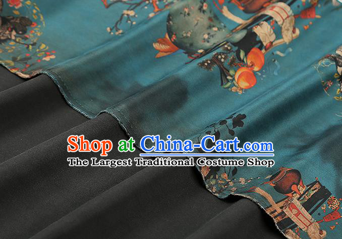 Chinese Classical Crane Flowers Pattern Blue Gambiered Guangdong Gauze Silk Drapery Traditional Cheongsam Brocade Fabric