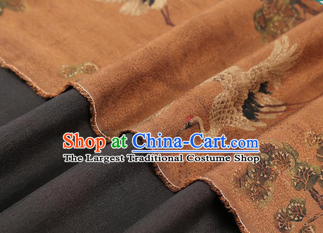 Chinese Classical Pine Crane Pattern Gambiered Guangdong Gauze Silk Drapery Traditional Cheongsam Brown Brocade Fabric