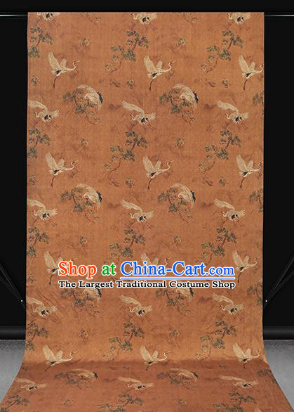Chinese Classical Pine Crane Pattern Gambiered Guangdong Gauze Silk Drapery Traditional Cheongsam Brown Brocade Fabric