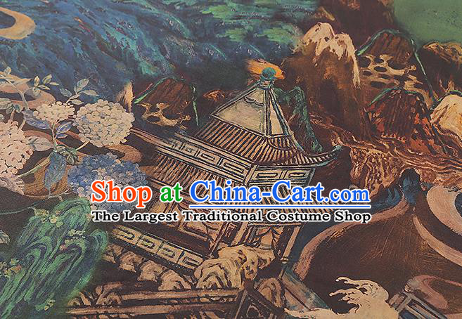 Chinese Green Silk Drapery Classical Crane Pattern Gambiered Guangdong Gauze Traditional Cheongsam Brocade Fabric