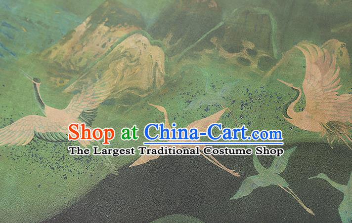 Chinese Green Silk Drapery Classical Crane Pattern Gambiered Guangdong Gauze Traditional Cheongsam Brocade Fabric