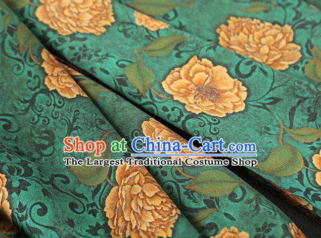 Chinese Classical Roses Pattern Gambiered Guangdong Gauze Traditional Cheongsam Brocade Fabric Green Silk Drapery