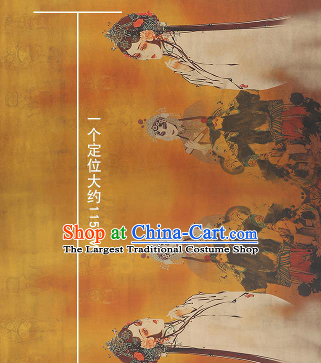 Chinese Classical Beijing Opera Pattern Gambiered Guangdong Gauze Traditional Cheongsam Brocade Fabric Orange Silk Drapery