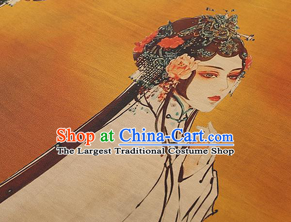 Chinese Classical Beijing Opera Pattern Gambiered Guangdong Gauze Traditional Cheongsam Brocade Fabric Orange Silk Drapery