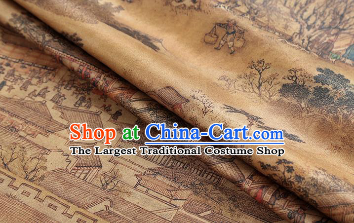 Chinese Traditional Cheongsam Brown Brocade Fabric Silk Drapery Classical Gu Su City Pattern Gambiered Guangdong Gauze