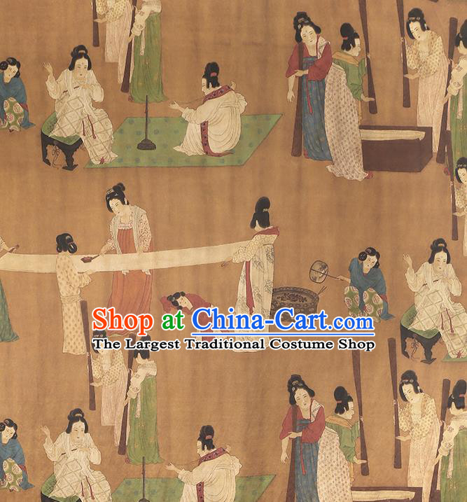 Chinese Classical Tang Dynasty Palace Beauty Pattern Gambiered Guangdong Gauze Traditional Cheongsam Brocade Fabric Silk Drapery