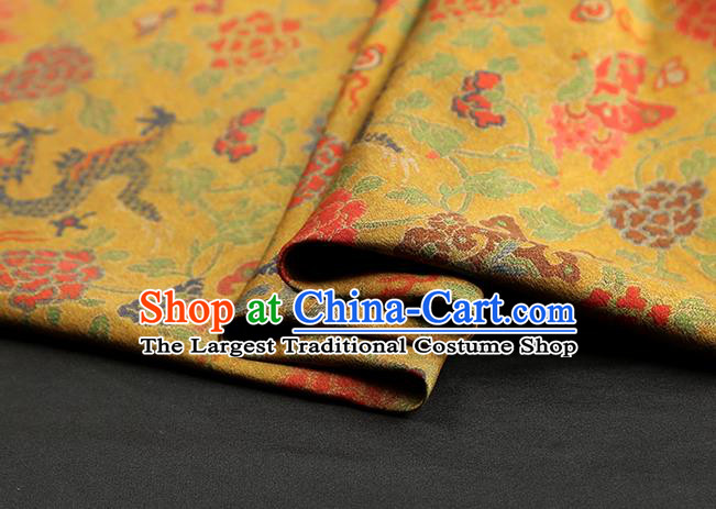 Chinese Classical Dragons Pattern Gambiered Guangdong Gauze Traditional Cheongsam Brocade Fabric Golden Silk Drapery