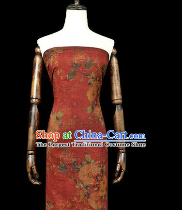 Chinese Cheongsam Brocade Fabric Traditional Flowers Pattern Red Silk Drapery Classical Gambiered Guangdong Gauze