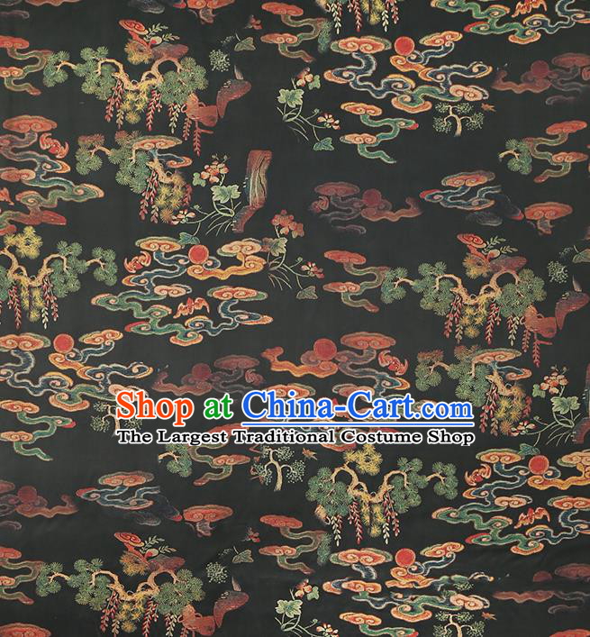 Chinese Cheongsam Black Brocade Fabric Classical Gambiered Guangdong Gauze Traditional Cloud Pine Pattern Silk Drapery