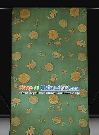 Chinese Cheongsam Green Brocade Fabric Classical Gambiered Guangdong Gauze Traditional Peony Pattern Silk Drapery