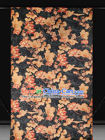 Chinese Cheongsam Black Brocade Fabric Traditional Lotus Pattern Silk Drapery Classical Gambiered Guangdong Gauze