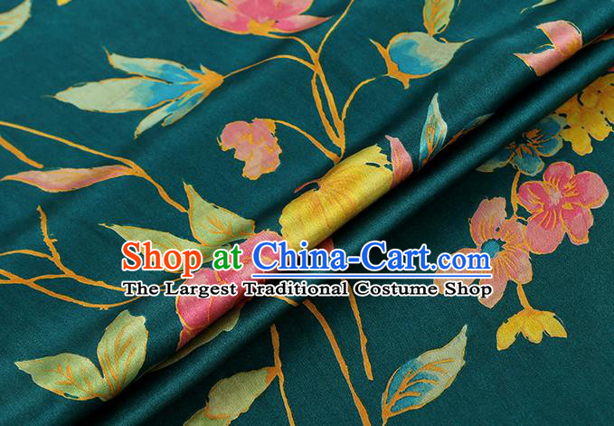 Chinese Traditional Flowers Pattern Deep Green Silk Drapery Classical Gambiered Guangdong Gauze Cheongsam Brocade Fabric