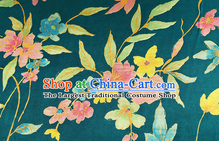 Chinese Traditional Flowers Pattern Deep Green Silk Drapery Classical Gambiered Guangdong Gauze Cheongsam Brocade Fabric