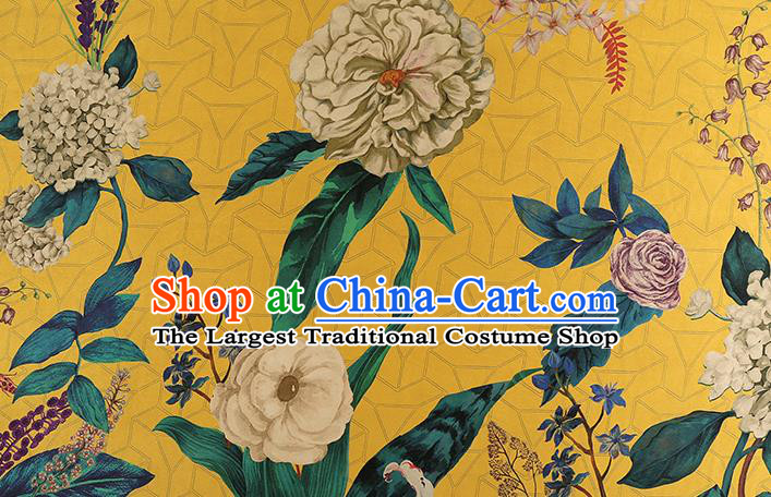 Chinese Traditional Flowers Pattern Silk Drapery Classical Gambiered Guangdong Gauze Cheongsam Yellow Brocade Fabric