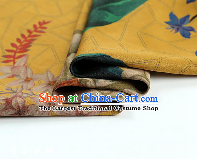 Chinese Traditional Flowers Pattern Silk Drapery Classical Gambiered Guangdong Gauze Cheongsam Yellow Brocade Fabric