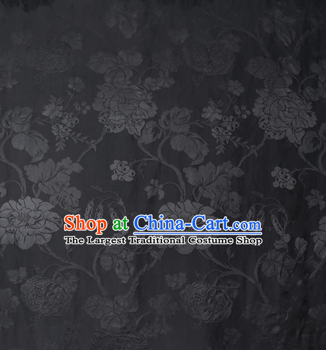 Chinese Classical Gambiered Guangdong Gauze Traditional Peony Pattern Black Brocade Fabric Cheongsam Jacquard Silk Drapery