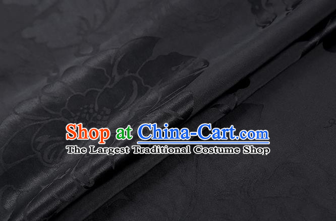 Chinese Classical Gambiered Guangdong Gauze Traditional Peony Pattern Black Brocade Fabric Cheongsam Jacquard Silk Drapery