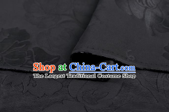 Chinese Classical Gambiered Guangdong Gauze Traditional Peony Pattern Black Brocade Fabric Cheongsam Jacquard Silk Drapery
