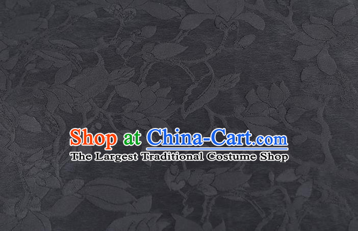 Chinese Classical Jacquard Mangnolia Gambiered Guangdong Gauze Cheongsam Black Silk Drapery Traditional Brocade Fabric