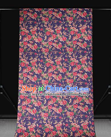 Chinese Cheongsam Purple Silk Drapery Classical Rose Pattern Gambiered Guangdong Gauze Traditional Brocade Fabric