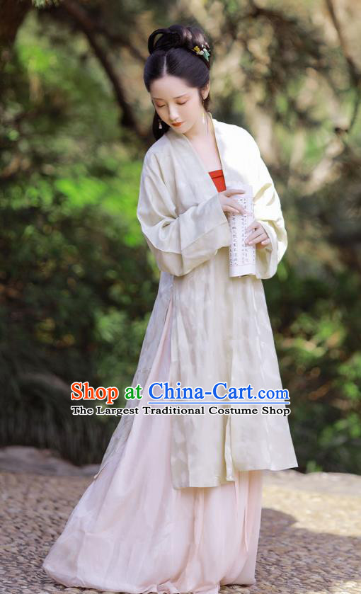 China Song Dynasty Patrician Beauty Historical Costume Traditional Hanfu Dress Ancient Young Lady Clothing