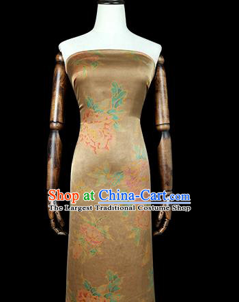 Chinese Cheongsam Brocade Fabric Traditional Peony Pattern Ginger Silk Drapery Classical Gambiered Guangdong Gauze