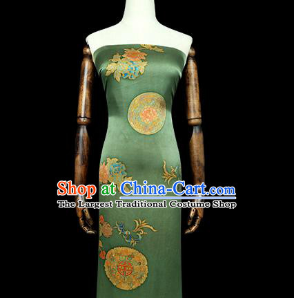 Chinese Cheongsam Green Brocade Fabric Classical Gambiered Guangdong Gauze Traditional Peony Pattern Silk Drapery