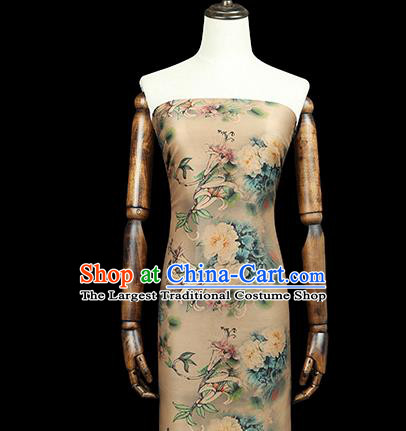 Chinese Traditional Qipao Dress Brocade Satin Fabric Classical Peony Pattern Beige Silk Drapery