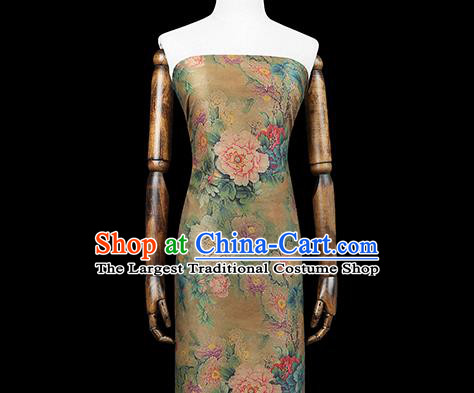 Chinese Qipao Dress Satin Fabric Classical Peony Pattern Silk Drapery Traditional Light Green Brocade