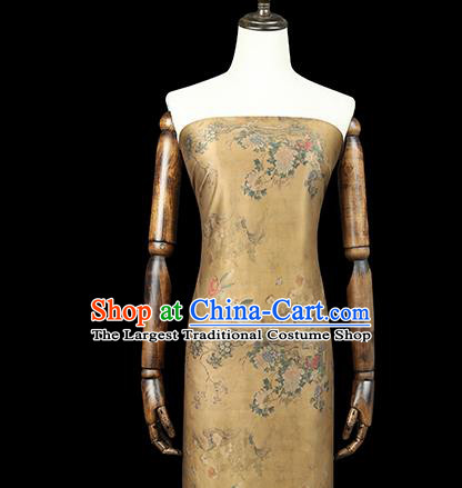 Chinese Classical Chrysanthemum Pattern Yellow Silk Drapery Traditional Qipao Dress Brocade Satin Fabric