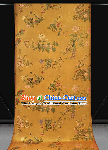 Chinese Classical Flowers Pattern Silk Drapery Traditional Golden Brocade Qipao Dress Satin Fabric
