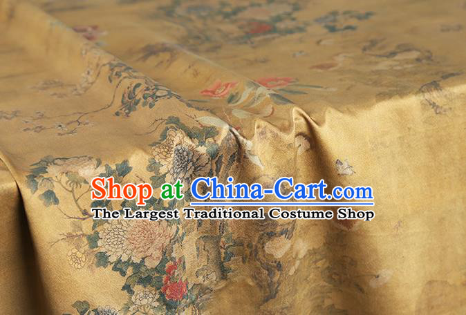 Chinese Classical Chrysanthemum Pattern Yellow Silk Drapery Traditional Qipao Dress Brocade Satin Fabric