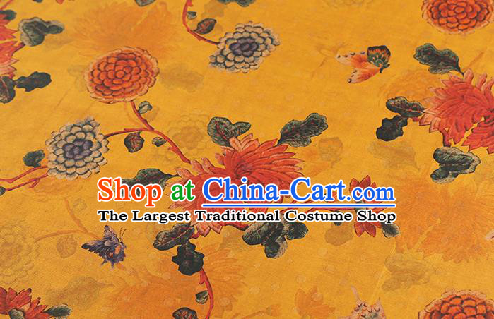 Chinese Qipao Dress Golden Satin Traditional Brocade Fabric Classical Chrysanthemum Pattern Silk Drapery