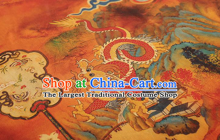 Chinese Qipao Dress Red Gambiered Guangdong Gauze Traditional Brocade Fabric Classical Dragon Fan Pattern Silk Drapery
