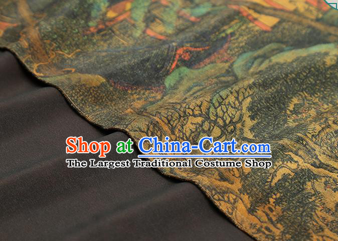 Chinese Satin Fabric Classical Landscape Pattern Yellow Silk Drapery Traditional Qipao Dress Brocade