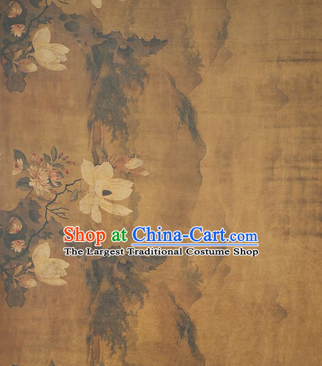 Chinese Ginger Satin Fabric Traditional Qipao Dress Brocade Classical Mangnolia Pattern Silk Drapery
