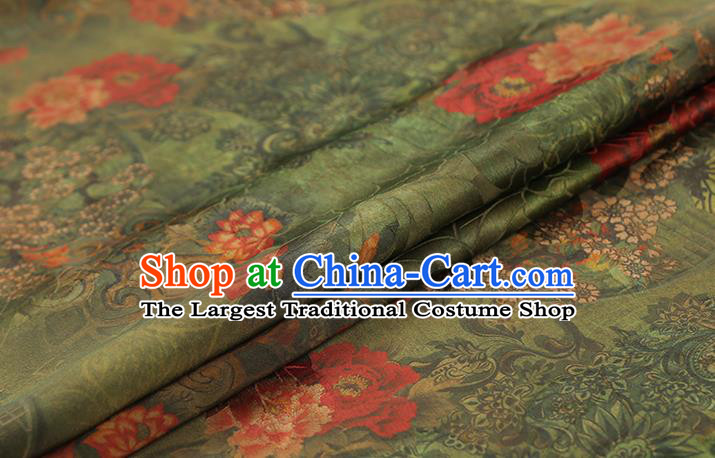 Chinese Qipao Dress Green Gambiered Guangdong Gauze Traditional Brocade Fabric Classical Jacquard Silk Drapery