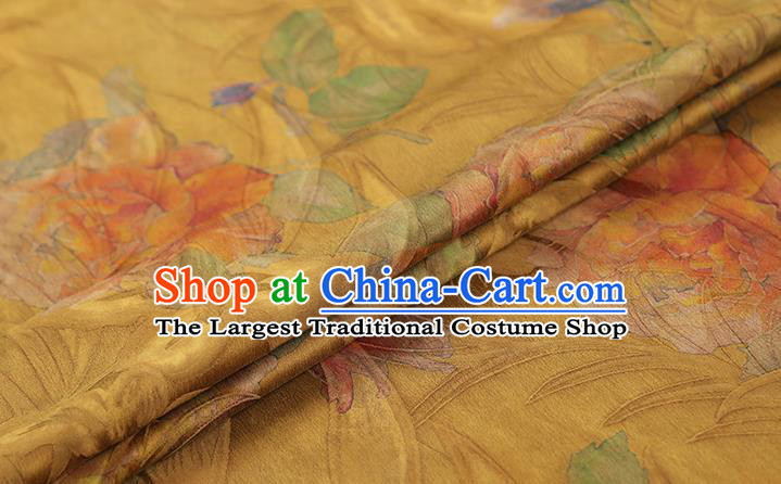 Chinese Classical Jacquard Yellow Silk Drapery Qipao Dress Gambiered Guangdong Gauze Traditional Brocade Fabric