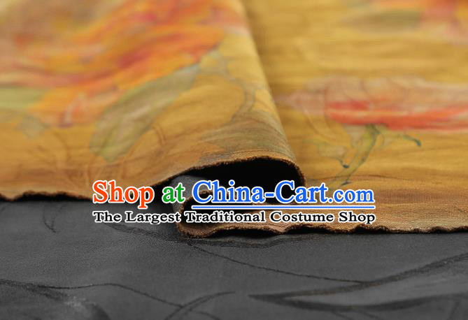 Chinese Classical Jacquard Yellow Silk Drapery Qipao Dress Gambiered Guangdong Gauze Traditional Brocade Fabric