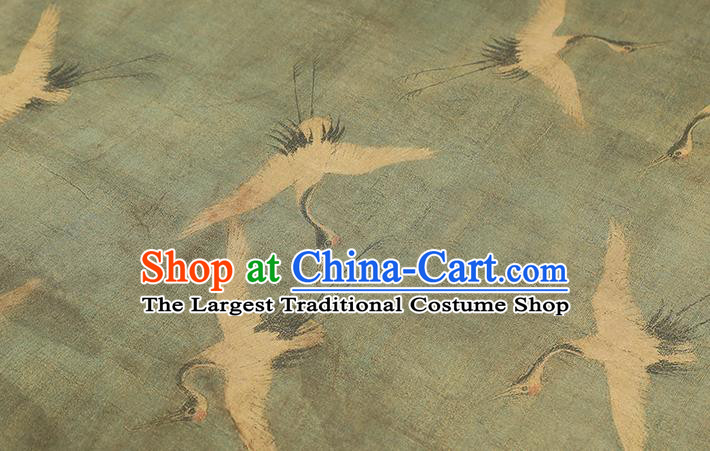 Chinese Classical Cranes Pattern Light Green Silk Drapery Traditional Brocade Fabric Qipao Dress Gambiered Guangdong Gauze