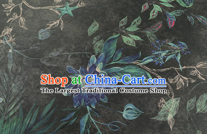 Chinese Classical Epiphyllum Pattern Black Silk Drapery Traditional Brocade Fabric Qipao Dress Satin