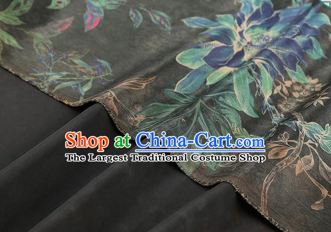 Chinese Classical Epiphyllum Pattern Black Silk Drapery Traditional Brocade Fabric Qipao Dress Satin