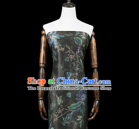 Chinese Classical Epiphyllum Pattern Black Silk Drapery Traditional Brocade Fabric Qipao Dress Satin