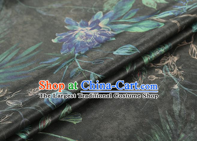 Chinese Classical Epiphyllum Pattern Black Silk Drapery Traditional Brocade Fabric Qipao Dress Satin