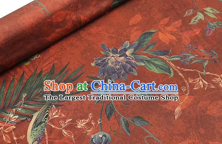 Chinese Traditional Brocade Fabric Qipao Dress Satin Classical Epiphyllum Pattern Maroon Silk Drapery