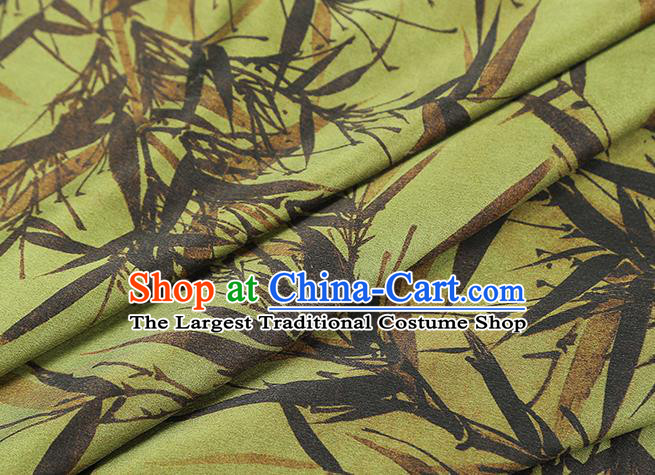 Chinese Classical Bamboo Pattern Silk Drapery Qipao Dress Gambiered Guangdong Gauze Traditional Green Brocade Fabric