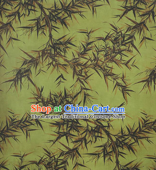 Chinese Classical Bamboo Pattern Silk Drapery Qipao Dress Gambiered Guangdong Gauze Traditional Green Brocade Fabric